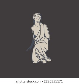 Hand drawn vector abstract outline,graphic,line art greek ancient sculpture statue line art modern drawing.Antique classic statues in trendy bohemian style,outline design concept.Antique statue logo.