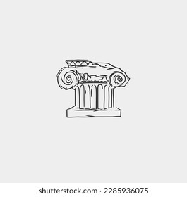 Hand drawn vector abstract outline,graphic,line greek ancient sculpture statue line art modern drawing set.Antique classic column in trendy bohemian style,outline design concept.Antique statue logo.