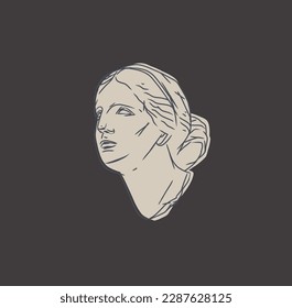 Hand drawn vector abstract outline,graphic,line art greek ancient sculpture statue line art modern drawing.Antique classic statues in trendy bohemian style,outline design concept.Antique statue logo.