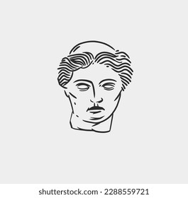 Hand drawn vector abstract outline,graphic,line greek ancient sculpture statue line art modern drawing set.Antique classic column in trendy bohemian style,outline design concept.Antique statue logo.