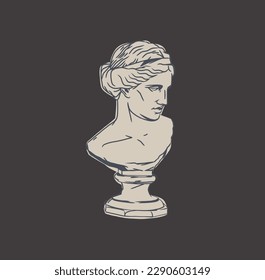 Hand drawn vector abstract outline,graphic,line art greek ancient sculpture statue head line art modern drawing.Antique classic statues in trendy style,outline design concept.Antique statue design.