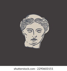 Hand drawn vector abstract outline,graphic,line art greek ancient sculpture statue head line art modern drawing.Antique classic statues in trendy style,outline design concept.Antique statue design.