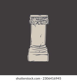 Hand drawn vector abstract outline,graphic,line art greek ancient sculpture old column line modern drawing.Antique classic statues in trendy bohemian style,outline design concept.Antique statue logo.