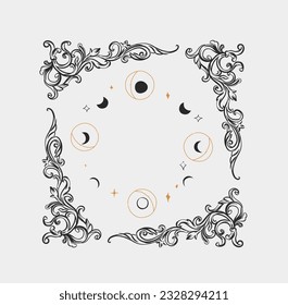 Hand drawn vector abstract outline,graphic,line art magic moon phases and stars in minimalistic modern line art style.Moon and star sign graphic design concept. Moon phases vector symbol design.