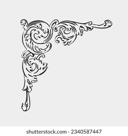 Hand drawn vector abstract outline,graphic,line vintage baroque ornament floral frame border in minimalistic modern style.Baroque floral vintage outline design concept.Vector antique frame isolated.