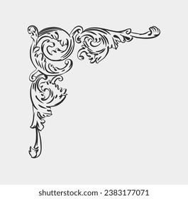 Esbozo abstracto de vectores dibujado a mano, gráfico, vintage barroco adorno floral de línea en estilo moderno minimalista.Concepto de diseño de contorno barroco floral vintage.Marco vectorial aislado.