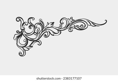 Hand drawn vector abstract outline,graphic,line vintage baroque ornament floral frame border in minimalistic modern style.Baroque floral vintage outline design concept.Vector antique frame isolated.