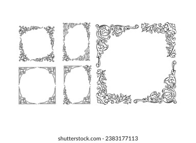 Esbozo abstracto de vectores dibujado a mano, gráfico, vintage barroco adorno floral de línea enmarcado en un estilo moderno minimalista.Diseño de contorno floral barroco vintage.Marco vectorial aislado.