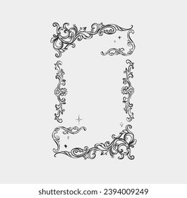 Hand drawn vector abstract outline,graphic,line vintage baroque ornament floral frame in calligraphic elegant modern style.Baroque floral vintage outline design concept.Vector antique frame isolated.