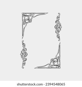 Esbozo abstracto de vectores dibujado a mano, gráfico, vintage barroco adorno floral de marco en estilo calligráfico elegante y moderno.Concepto de diseño de contorno floral barroco.Marco vectorial aislado.