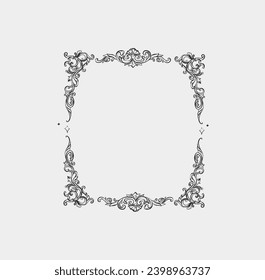 Hand drawn vector abstract outline,graphic,line vintage baroque ornament floral frame in calligraphic elegant modern style.Baroque floral vintage outline design concept.Vector antique frame isolated.