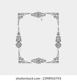 Hand drawn vector abstract outline,graphic,line vintage baroque ornament floral frame in calligraphic elegant modern style.Baroque floral vintage outline design concept.Vector antique frame isolated.