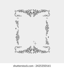 Hand drawn vector abstract outline,graphic,line vintage baroque ornament floral frame in calligraphic elegant modern style.Baroque floral vintage outline design concept.Vector antique frame isolated.