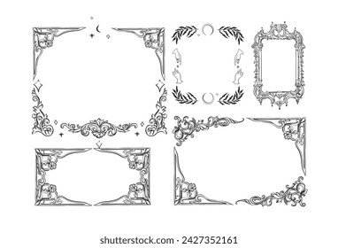 Dibujado a mano vector esquema abstracto, gráfico, línea vintage ornamento barroco floral marco en estilo moderno elegante caligráfico.Concepto de diseño de contorno floral vintage barroco.Vector marco antiguo aislado.