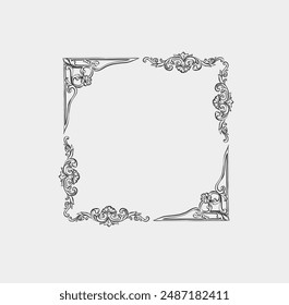 Contorno abstracto de Vector dibujado a mano, gráfico, línea vintage ornamento barroco floral marco en estilo moderno elegante caligráfico. Concepto de diseño de contorno floral vintage barroco. Marco antiguo de Vector aislado.