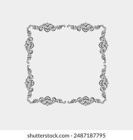 Contorno abstracto de Vector dibujado a mano, gráfico, línea vintage ornamento barroco floral marco en estilo moderno elegante caligráfico. Concepto de diseño de contorno floral vintage barroco. Marco antiguo de Vector aislado.
