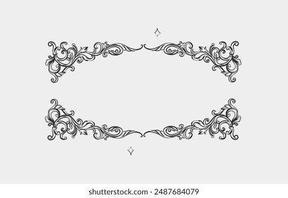 Contorno abstracto de Vector dibujado a mano, gráfico, línea vintage ornamento barroco floral marco en estilo moderno elegante caligráfico. Concepto de diseño de contorno floral vintage barroco. Marco antiguo de Vector aislado.