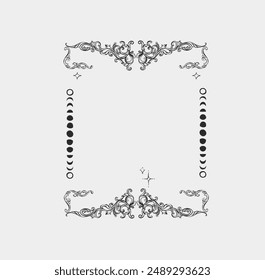Hand drawn vector abstract outline,graphic,line vintage baroque ornament floral frame in calligraphic elegant modern style.Baroque floral vintage outline design concept.Vector antique frame isolated.