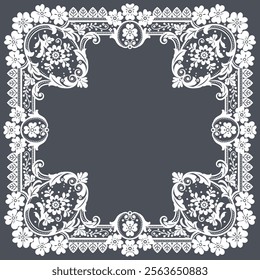 Hand drawn vector abstract outline,graphic,line vintage baroque ornament floral frame in calligraphic elegant modern style.Baroque floral vintage outline design concept.Vector antique frame isolated