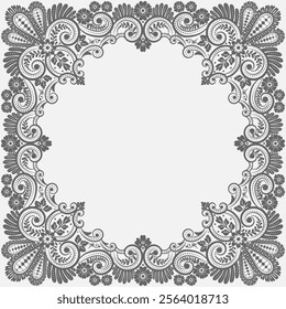 Hand drawn vector abstract outline,graphic,line vintage baroque ornament floral frame in calligraphic elegant modern style.Baroque floral vintage outline design concept.Vector antique frame isolated