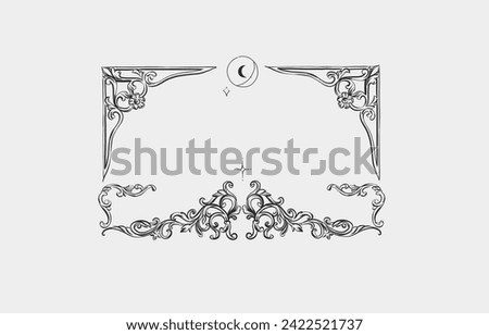 Hand drawn vector abstract outline,graphic,line vintage baroque ornament floral frame in calligraphic elegant modern style.Baroque floral vintage outline design concept.Vector antique frame isolated.