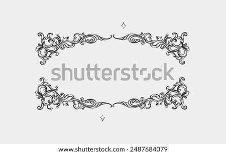 Hand drawn vector abstract outline,graphic,line vintage baroque ornament floral frame in calligraphic elegant modern style.Baroque floral vintage outline design concept.Vector antique frame isolated.