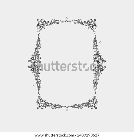 Hand drawn vector abstract outline,graphic,line vintage baroque ornament floral frame in calligraphic elegant modern style.Baroque floral vintage outline design concept.Vector antique frame isolated.