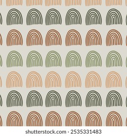 Hand drawn vector abstract pattern. Seamless geometric background. Perfect for bed sheet, clothes, wrapping paper, invitation background. Ethnic boho doodles for baby room. Rainbow stripes, pattern in