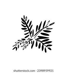 Hand drawn vector abstract plant. Black silhouette illustration.