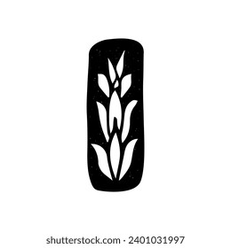 Hand drawn vector abstract plant. Black silhouette illustration.