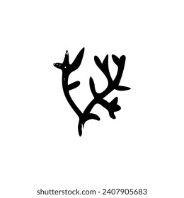 Hand drawn vector abstract plant. Black silhouette illustration.