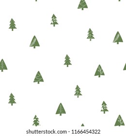Hand drawn vector abstract Scandinavian Christmas tree seamless pattern. Tender Christmas illustration.