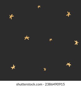 Hand drawn vector abstract seamless pattern with simple minimalistic stars isolated on black background.Design for wrapping paper,fabric,journaling,decoration,greeting.Happy winter holidays concept.
