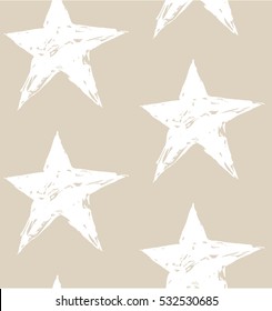 Hand drawn vector abstract seamless pattern with rough white stars isolated on pastel background.Design for wrapping paper,fashion fabric,journaling,decoration,greeting.Happy winter holidays concept.