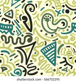 Hand drawn vector abstract seamless pattern in ethno style. Background for printing brochure, poster, party, summer print, vintage textile design, card, fabric, wallpaper or wrapping. 
