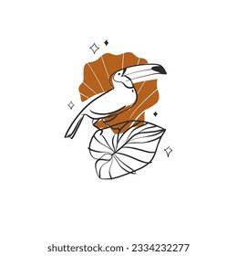 Handgezeichnete Vektorgrafik abstrakte einfache minimalistische Linie Kunst Grafik Zeichnung tropischen Vogel Symbol isoliert.Sommer Meer Toucan Vogel moderne Design Konzept.Sommer exotische Vogel-Linie Logo.