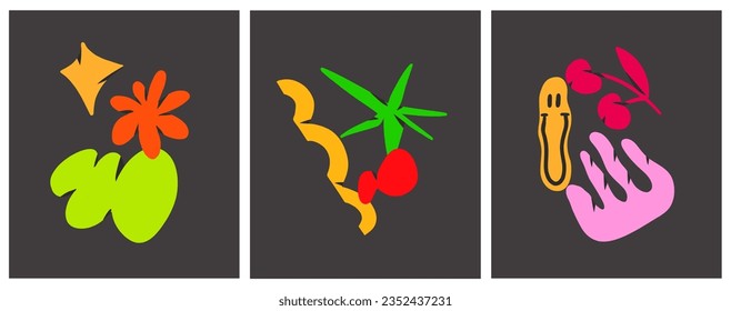 Hand drawn vector abstract simple contemporary set of creative decoration modern minimalistic shapes,forms, doodle brutal forms design concept.Organic freehand abstract shapes.Abstract shapes prints.