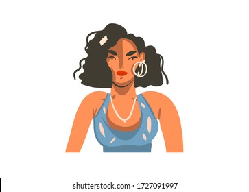Hand drawn vector abstract stock graphic illustration with young smiling beautiful female isolated on white background