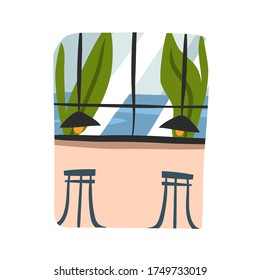 Hand drawn vector abstract stock graphic illustration with beach coffee cafe view scene indoor isolated on white background
