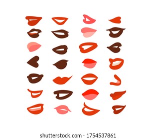 Handgezeichnete, abstrakte Stockillustration mit multiethnischer Schönheit, Lippensammlung für Weibchen einzeln auf weißem Hintergrund