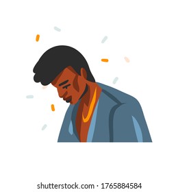 Hand drawn vector abstract stock graphic illustration with young happy black african american beauty man portrait , in fashion outfit isolated on white background.