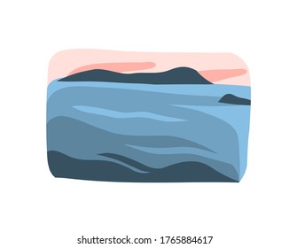 Hand drawn vector abstract stock flat graphic illustration with sundown beach scene and ocean waves isolated on white background