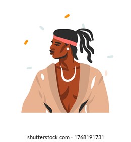 Hand drawn vector abstract stock graphic illustration with young happy black african american beauty man portrait , in fashion outfit isolated on white background