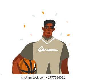 Hand drawn vector abstract stock graphic illustration with young happy black african american beauty man, in fashion outfit isolated on white background