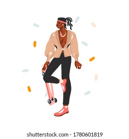 handgezeichnete, abstrakte Stockgrafik mit jungem, schwarz-afrikanischem Schönheitsportrait, in Mode-Outfit einzeln auf weißem Hintergrund