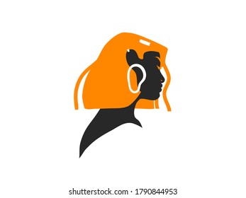 Hand drawn vector abstract stock flat graphic illustration with woman fashion magic silhouette with golden hair and earrings in simple style for branding ,isolated on white background