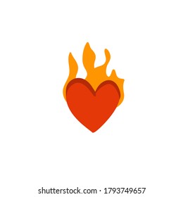Gráfica abstracta de vector dibujado a mano ilustración gráfica plana con elementos del logotipo, corazón rojo de llama ardiente en estilo simple para marca, aislado en fondo blanco