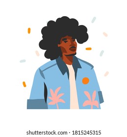 Hand drawn vector abstract stock graphic illustration with young happy black african american beauty man, in fashion outfit isolated on white background