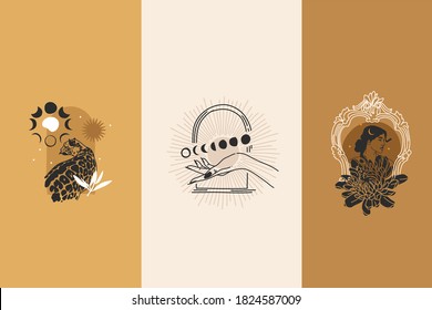 Hand drawn vector abstract stock flat graphic illustration with logo elements set collection bundle ,line,magic art in simple style for branding,isolated on color background