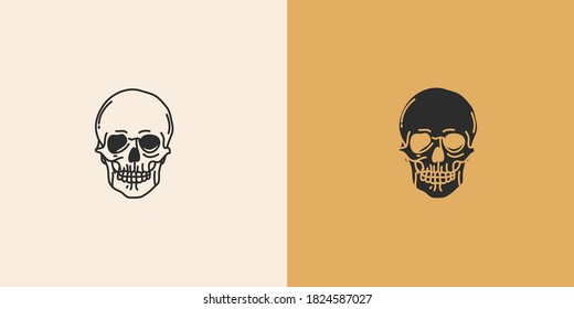 Hand drawn vector abstract stock flat graphic illustration and logo elements set skull outline art   silhouette magic art in simple style for branding isolated color background